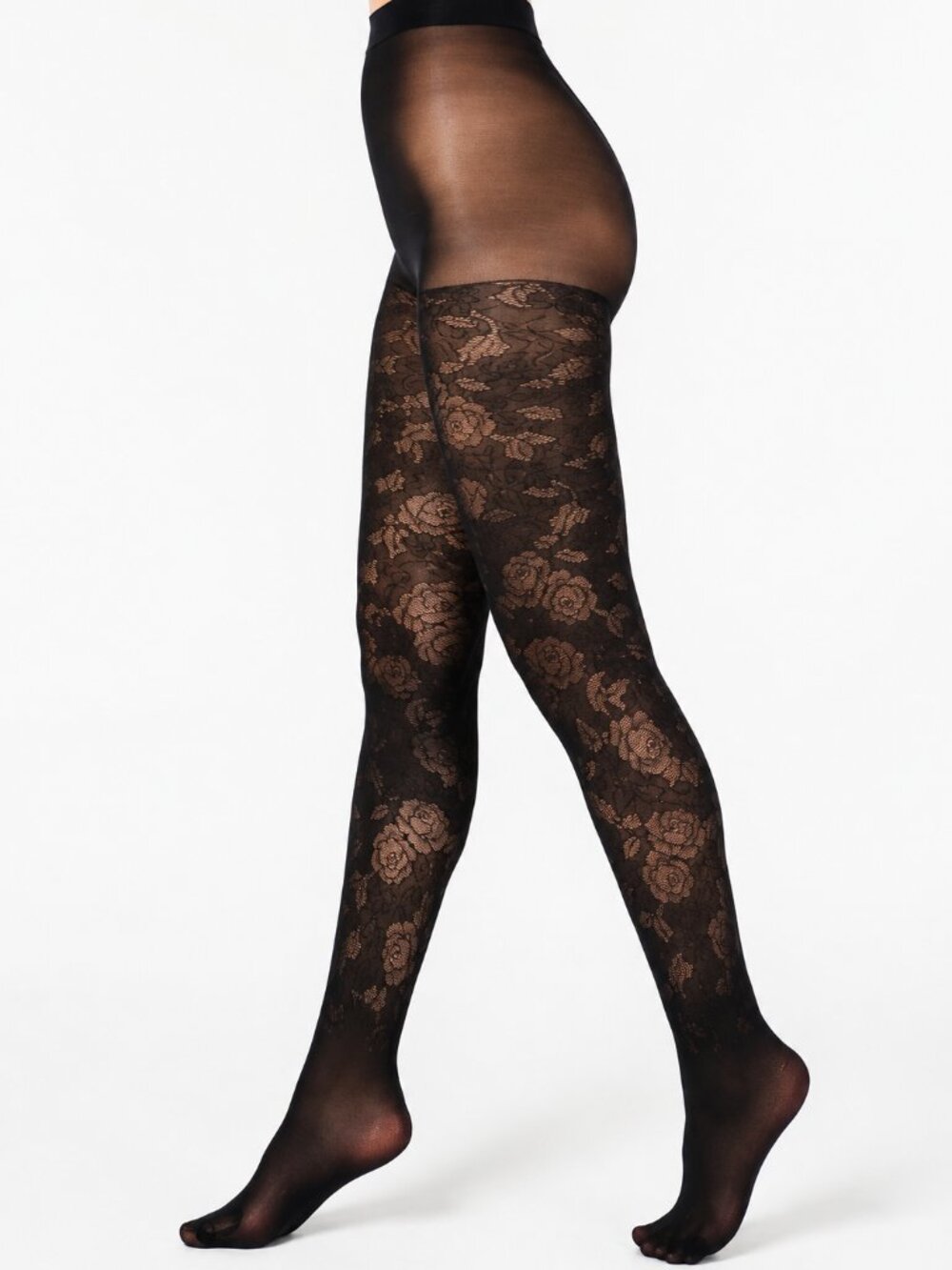 INC International Concepts Women’s Jacquard Floral Tights – Black Small/Medium